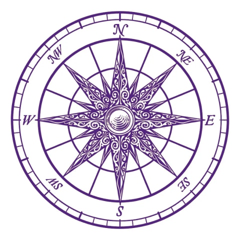A purple compass on a white background is featured at the Westminster Kennel Club event.